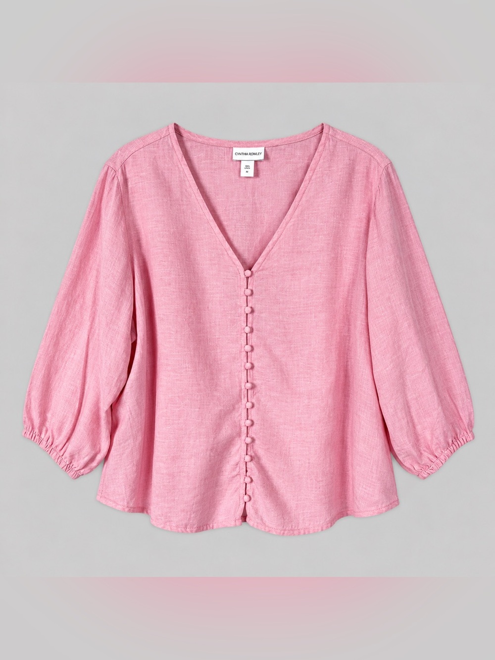 Cynthia Rowley Linen Top Blouse 2X Beachy Coastal Euro Summer Fisherman Pink